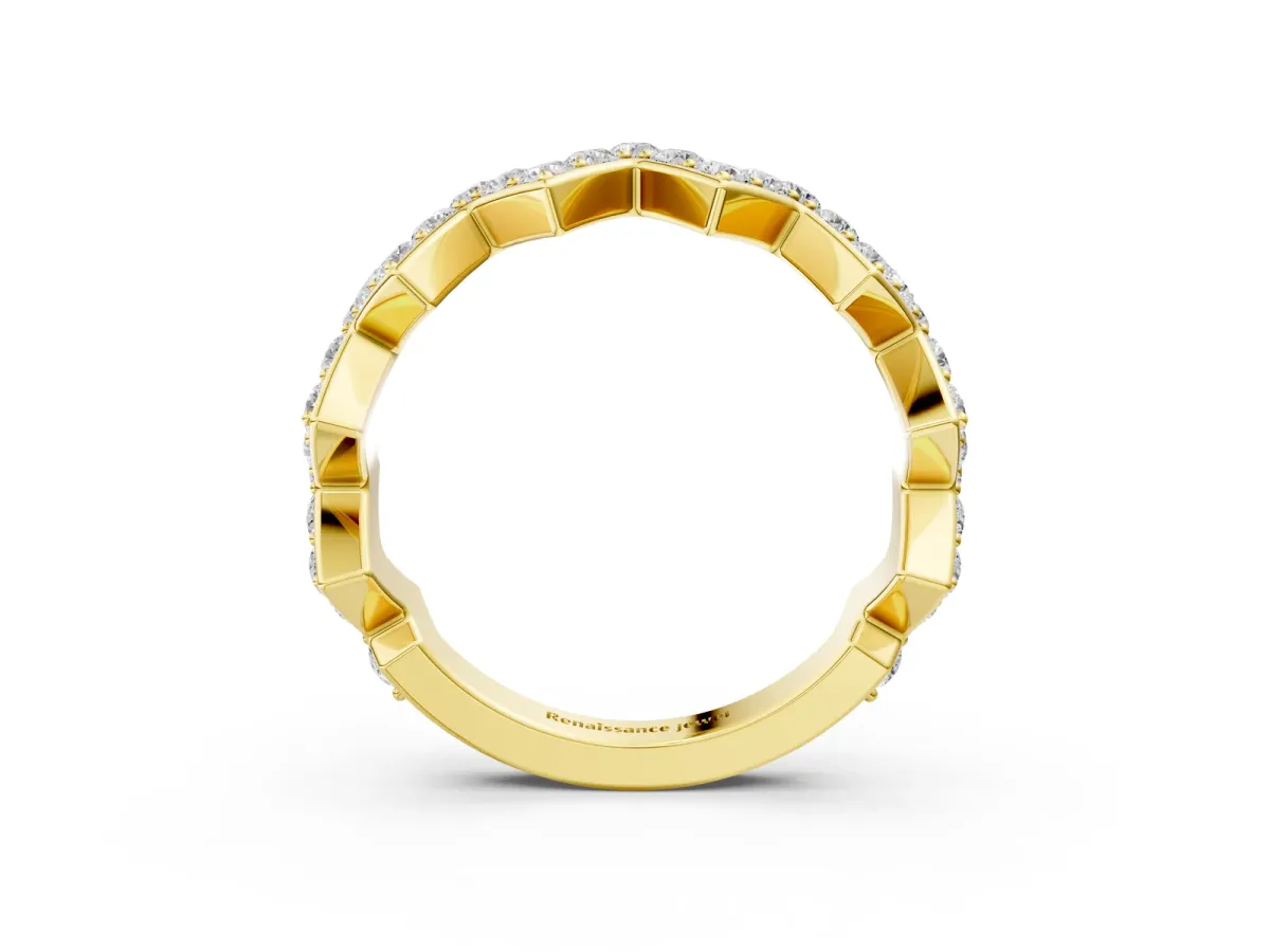 Zigzag Diamond Pave Round Eternity Band with Prong Setting Yellow gold