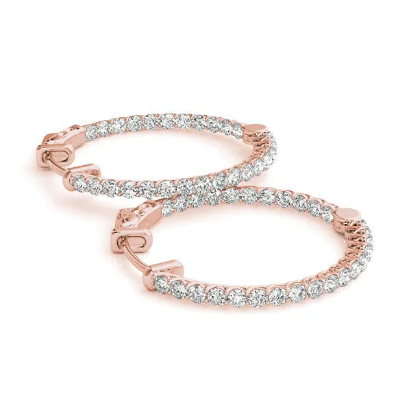 Round Cut Pavé Diamond Hoop Earrings with Four-Prong Setting Rose gold