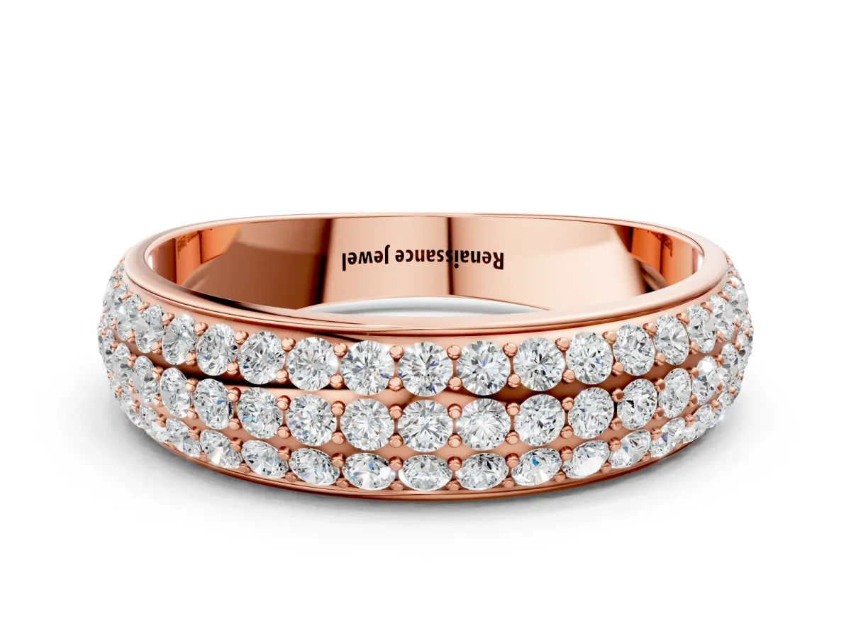 Three-Row Round Diamond Eternity Band with Shared Prong Setting Rose gold