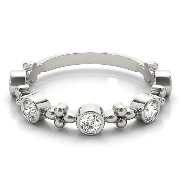 Bezel Set Round Diamond Floral Eternity Band White gold