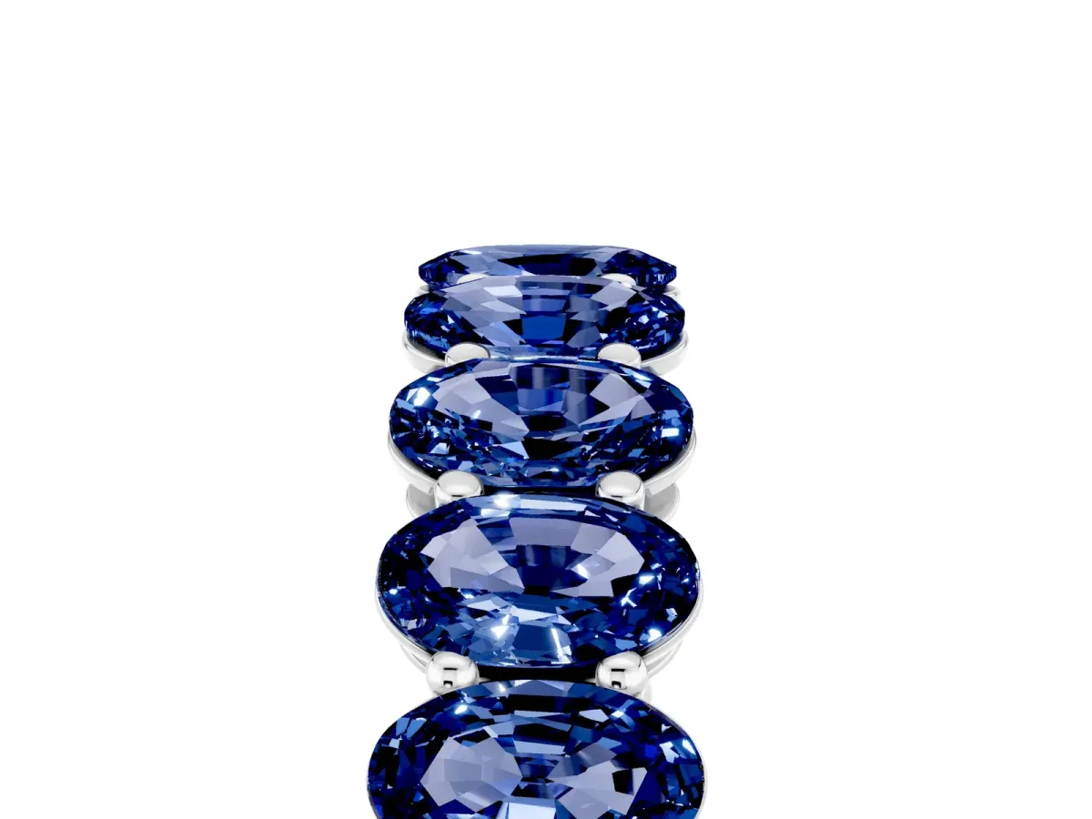 Oval Cut Blue Sapphire Eternity Band with Shared Prong Setting Platinum