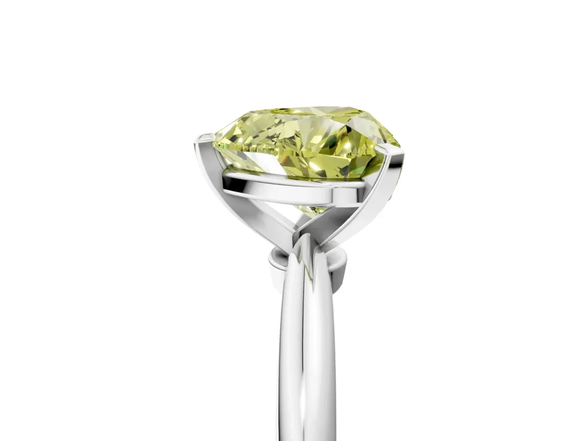 Fancy Yellow Heart Cut Diamond Solitaire Ring with Six-Prong Setting and Classic Band Silver