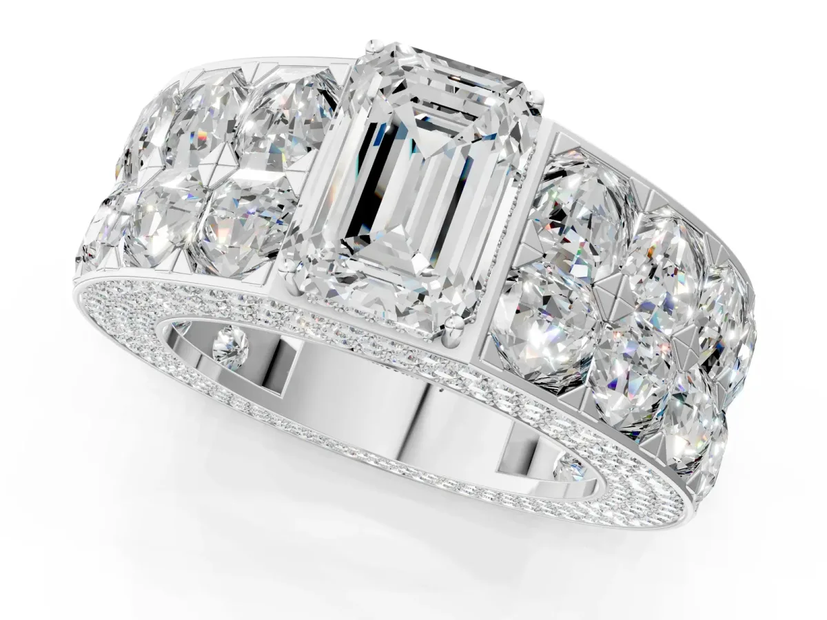 Emerald Cut Diamond Radiant Pavé Mens Ring Platinum