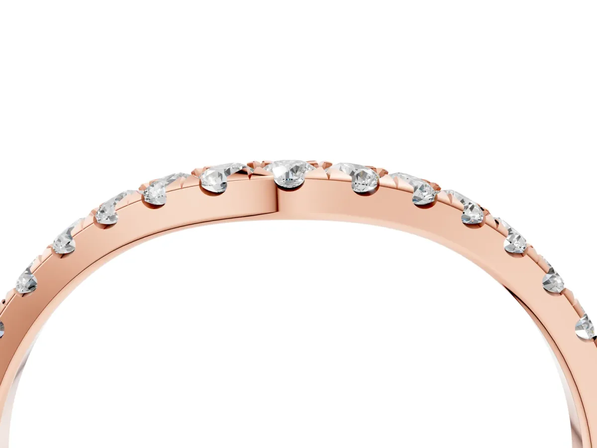 Curved Pavé Round Diamond Wedding Band with Shared Prong Setting Rose gold