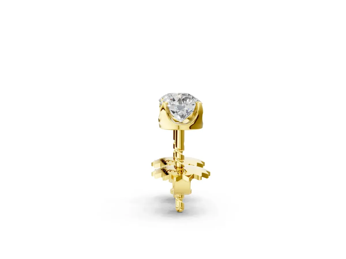 Round Solitaire Diamond Stud Earrings with Four-Prong Basket Setting Yellow gold