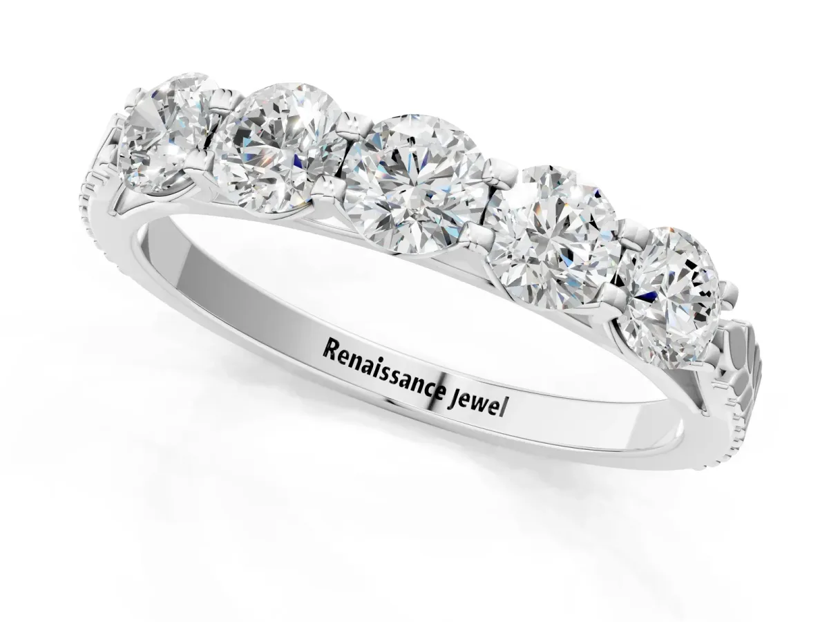 Five-Stone Round Diamond Prong-Set Band White gold