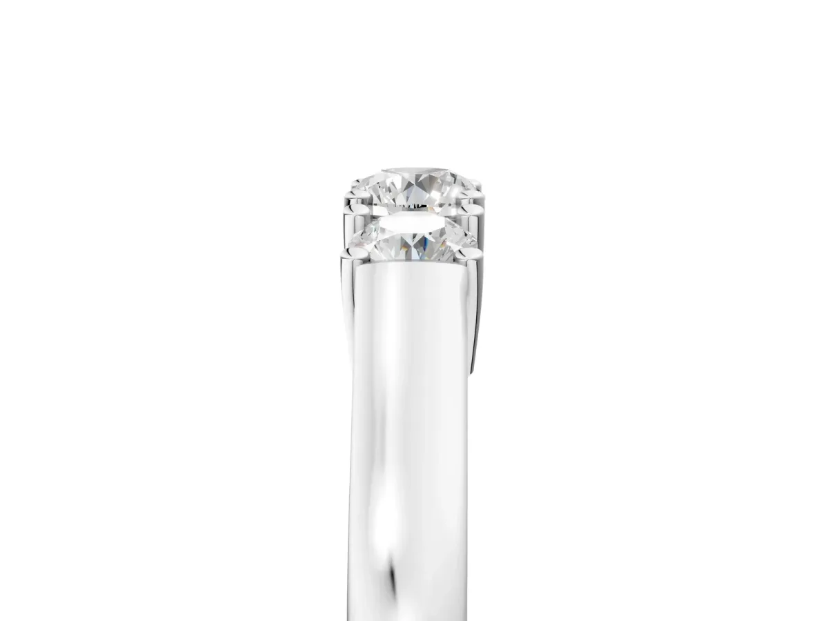 Three-Stone Round Cut Diamond Channel Set Band with Prong Setting Silver