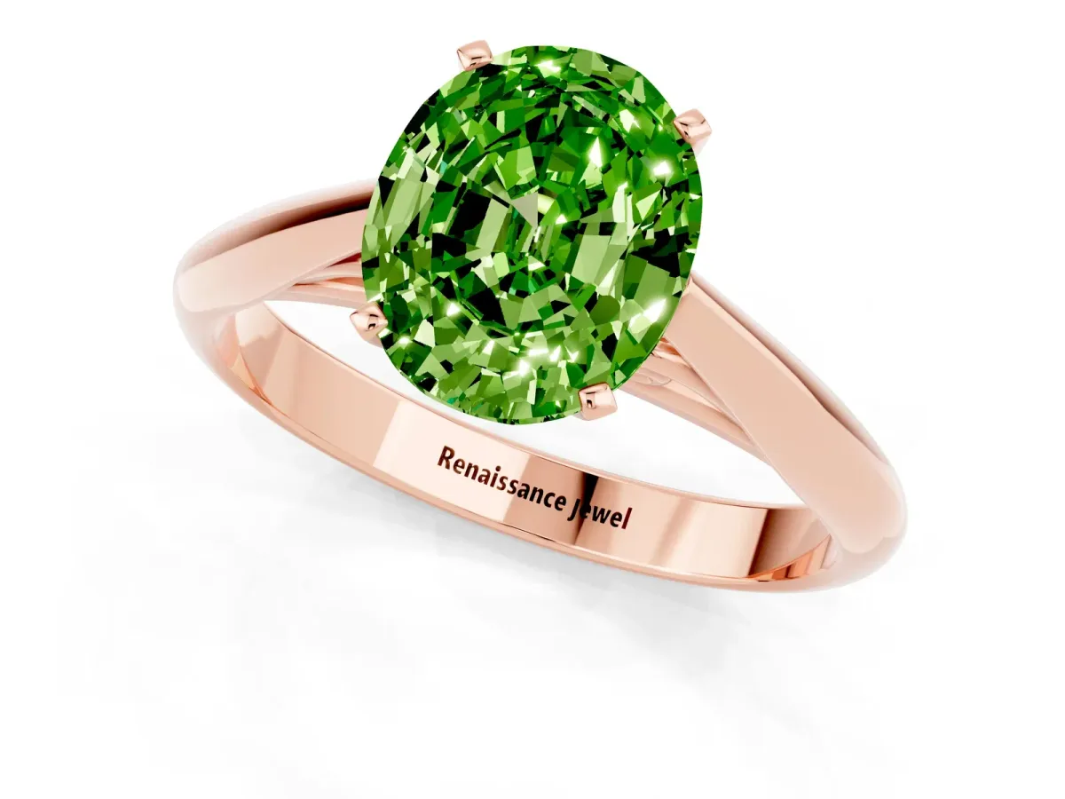 Oval Cut Peridot Solitaire Engagement Ring with Cathedral Setting and Four-Prong Mount Rose gold