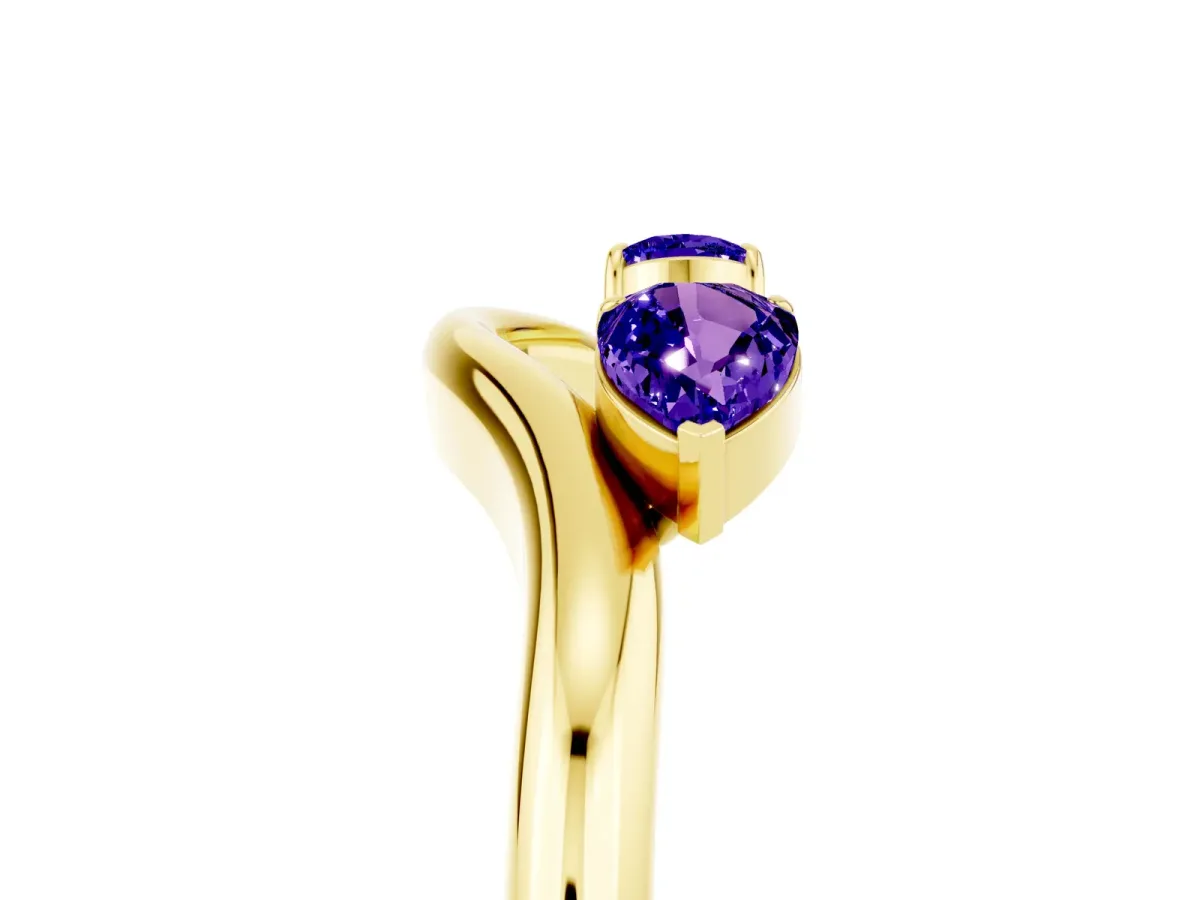 Pear Cut Tanzanite Two-Stone Open Band Ring with Prong Setting Yellow gold