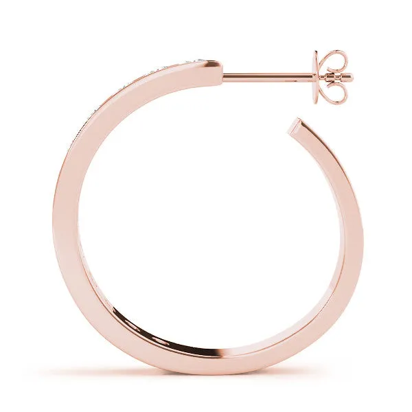 Channel Set Round Diamond Hoop Earrings Rose gold