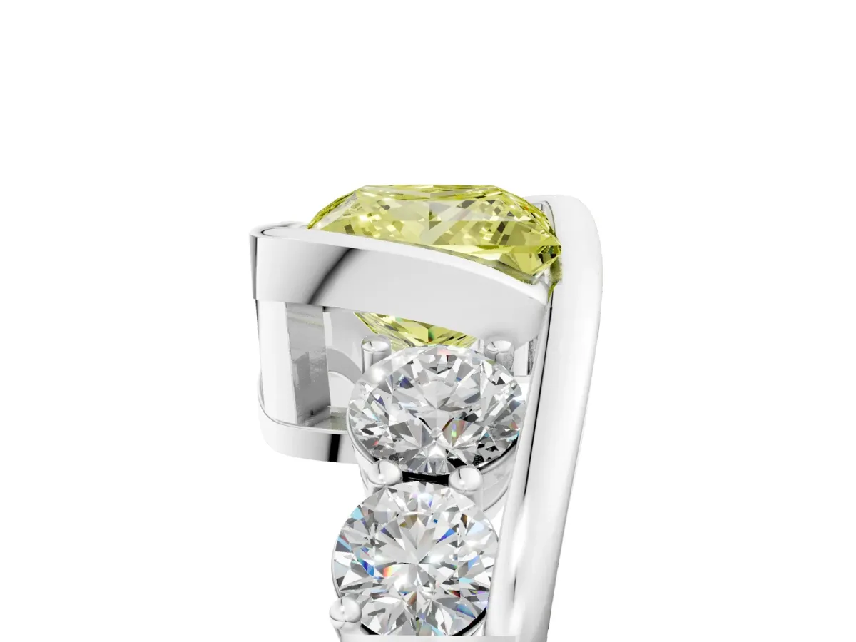 Fancy Yellow Bezel Set Princess Cut Diamond Bypass Ring with Round Accents Platinum