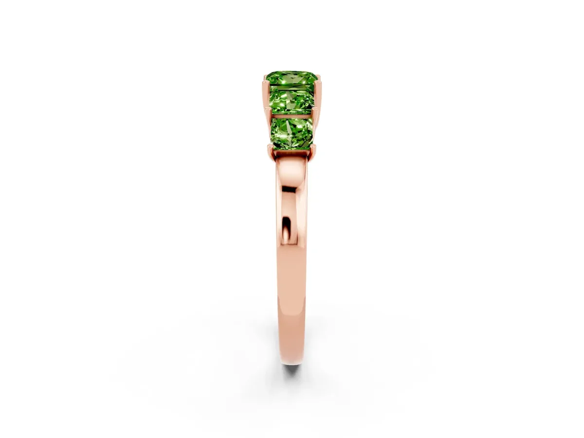 Princess Cut Five-Stone Peridot Ring with Classic Prong Setting Rose gold