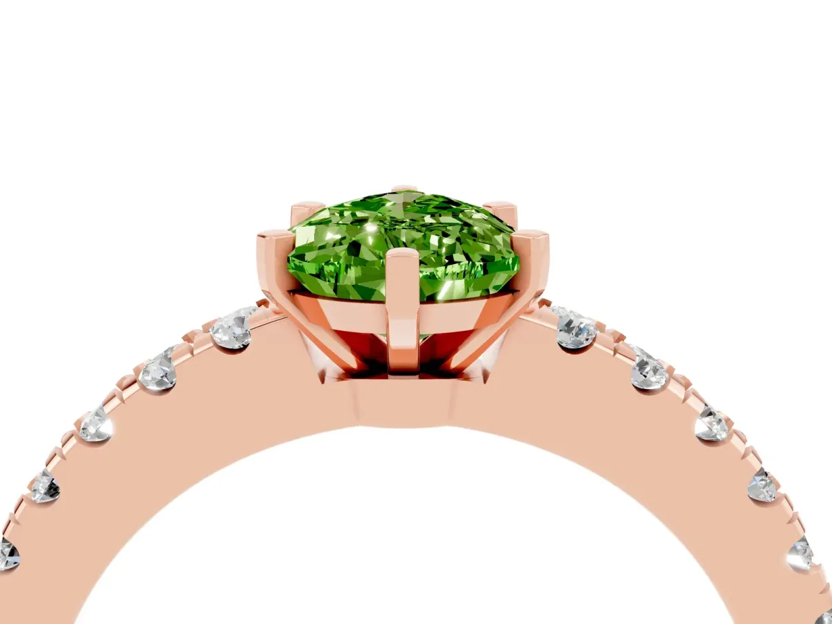 Pear Cut Solitaire Peridot with Pavé Band and Four-Prong Setting Rose gold
