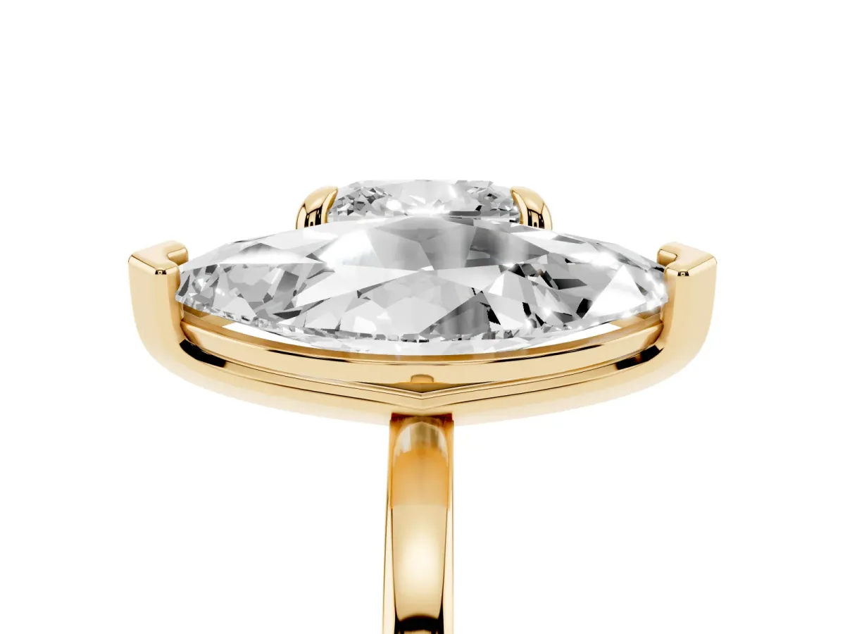 Cushion and Marquise Toi Moi Ring with Prong Setting and Plain Band Yellow gold