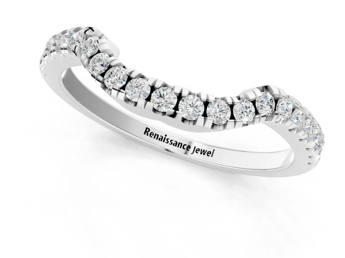 Round Diamond Pavé-Set Contoured Wedding Band White gold