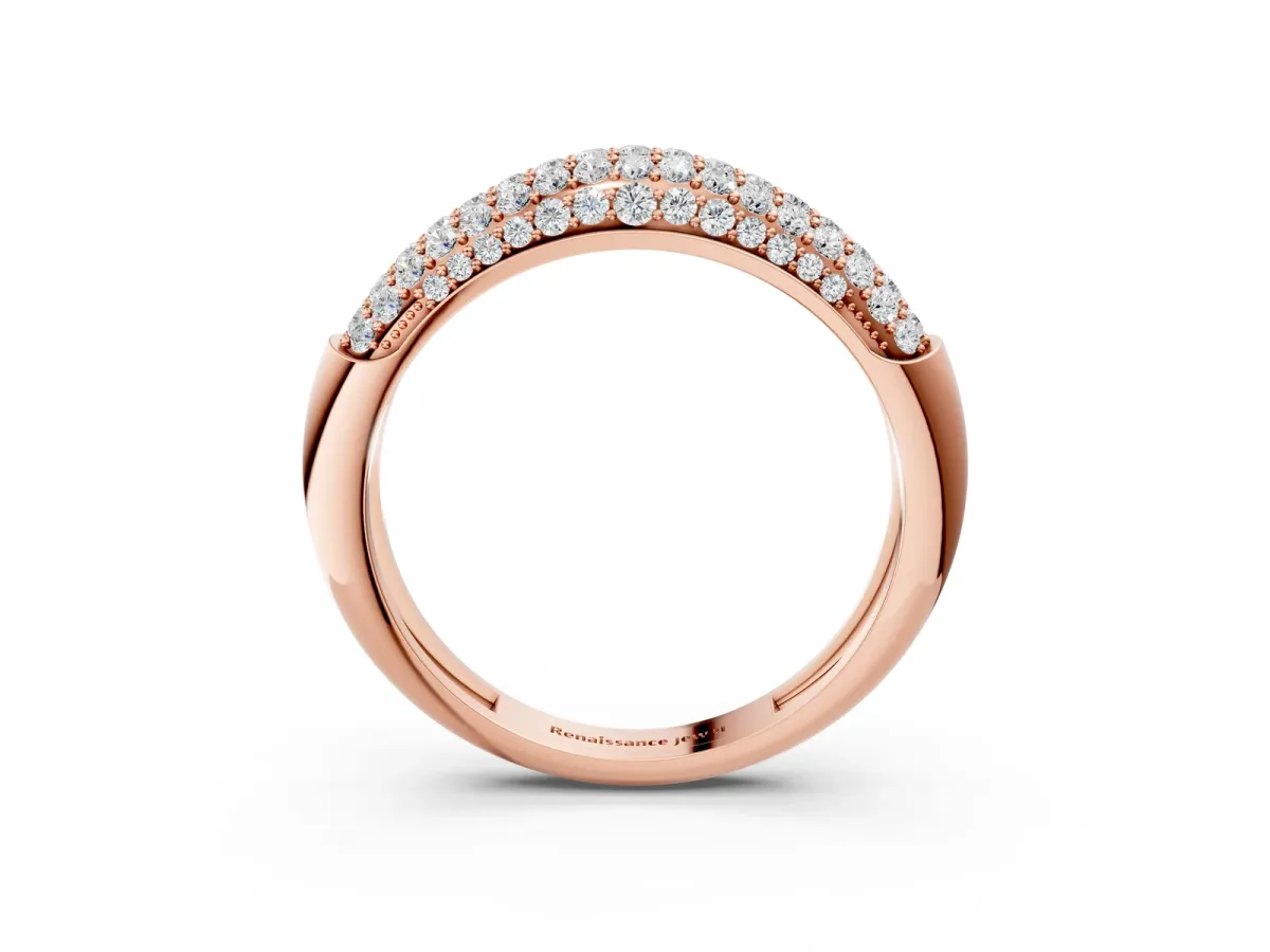 Three-Row Pavé Round Diamond Dome Band Rose gold