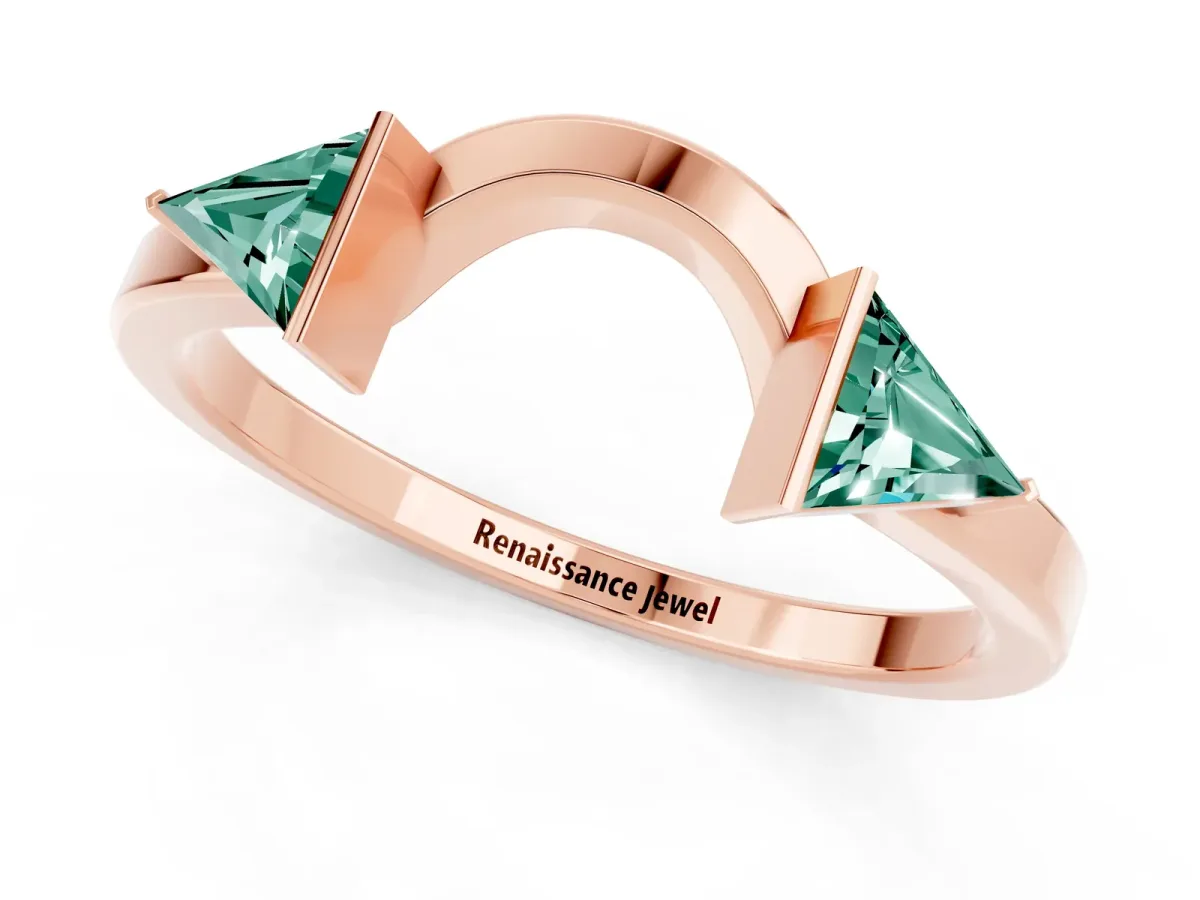 Trillion Green Sapphire Open Band Ring with Bezel Setting Rose gold