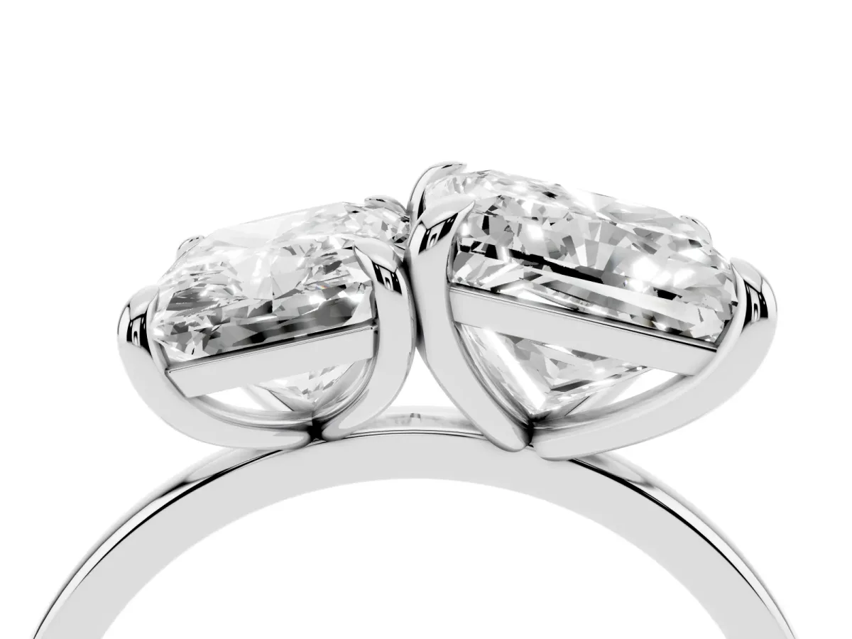 Radiant and Princess Toi Moi Ring with Prong Setting and Plain Band White gold