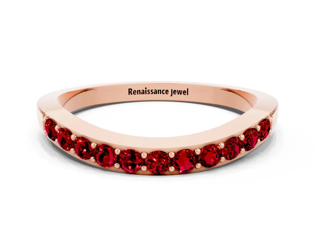 Round Ruby Curved Wedding Band with Channel Setting Rose gold