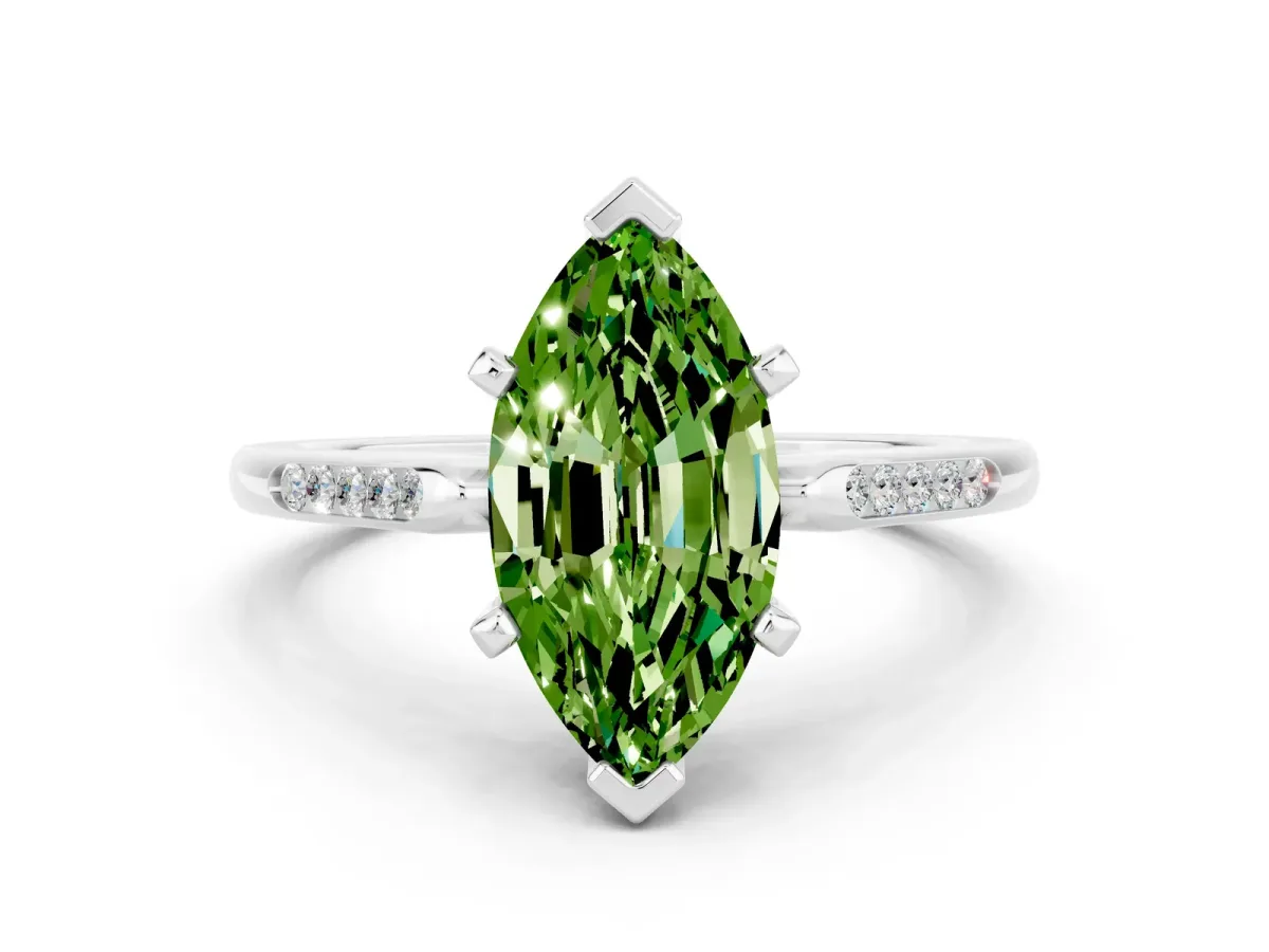 Marquise Cut Peridot Solitaire Ring with Channel Set Round Band and Prong Setting Silver