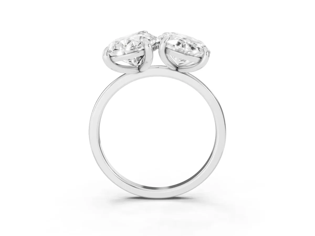 Oval and Pear Toi Moi Ring with Prong Setting and Plain Band Silver