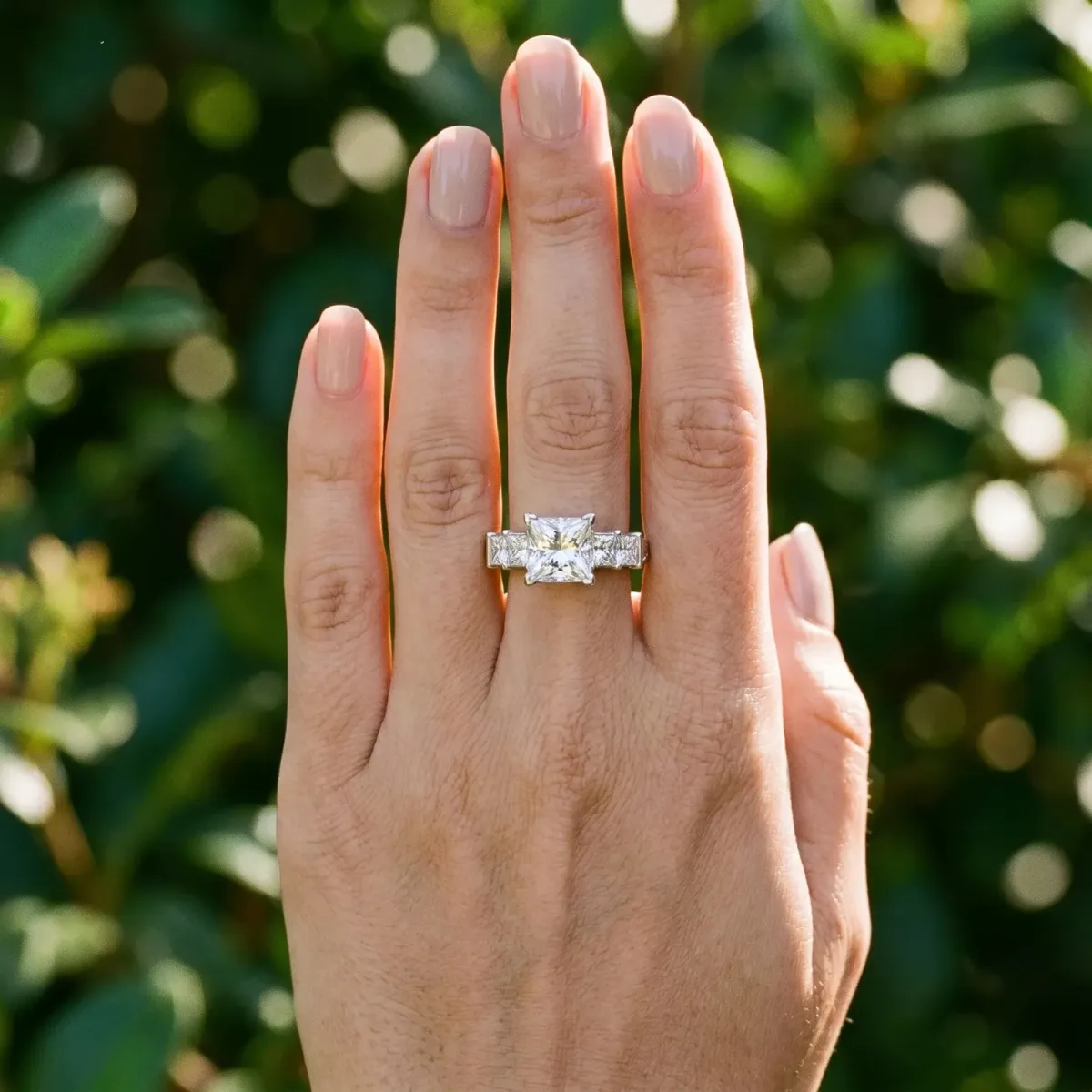 Heart Cut Solitaire Princess Side Stone Engraved Band Prong Setting Ring Platinum