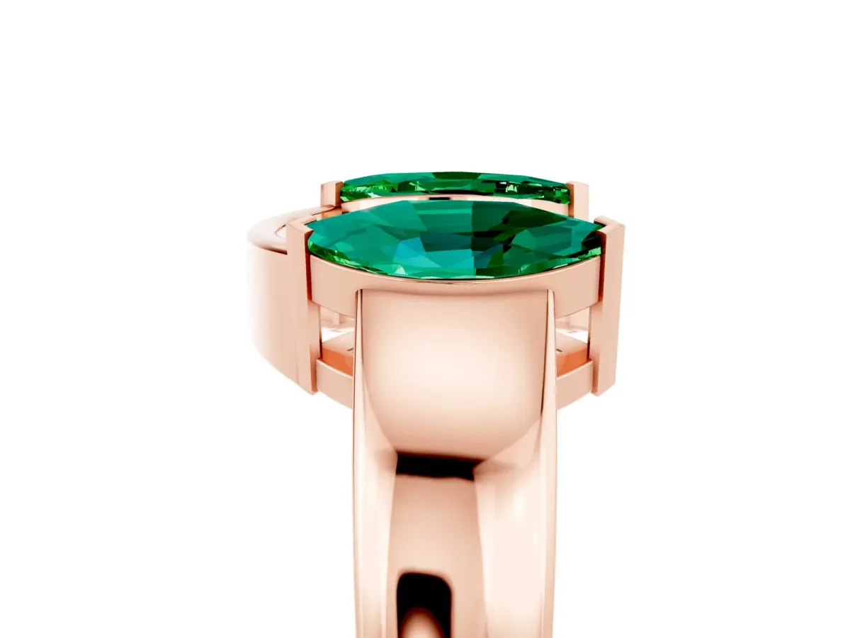 Marquise Emerald Open Band Ring with Tension Setting Rose gold