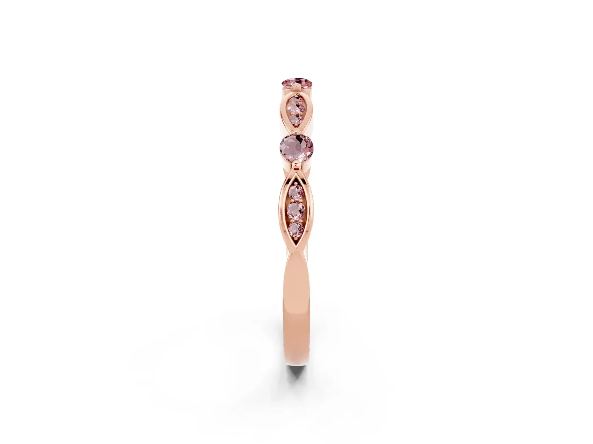 Marquise and Round Morganite Milgrain Band with Bezel Setting Rose gold