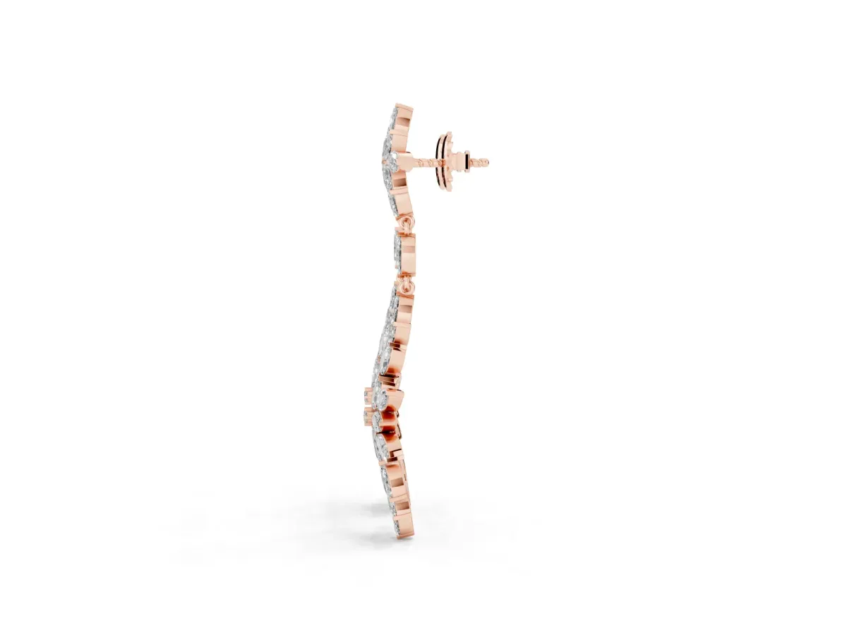 Marquise Diamond Floral Dangle Earrings Rose gold