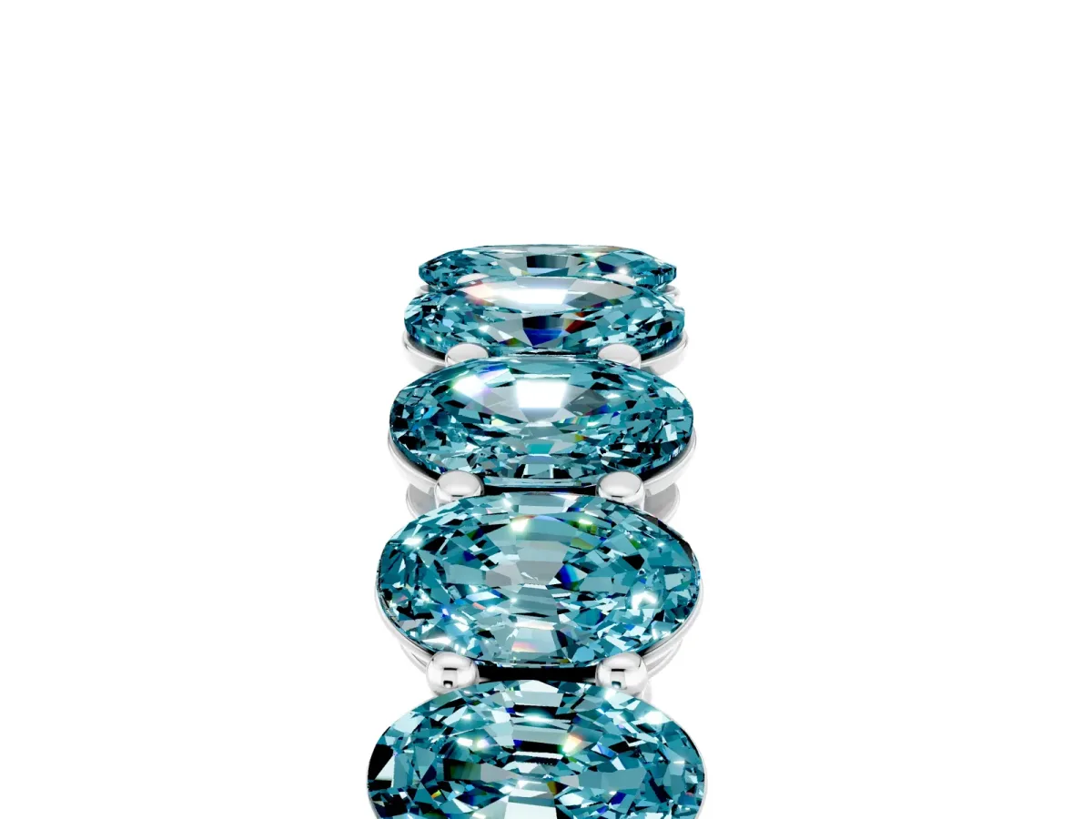 Oval Cut Blue Topaz Eternity Band with Shared Prong Setting Silver