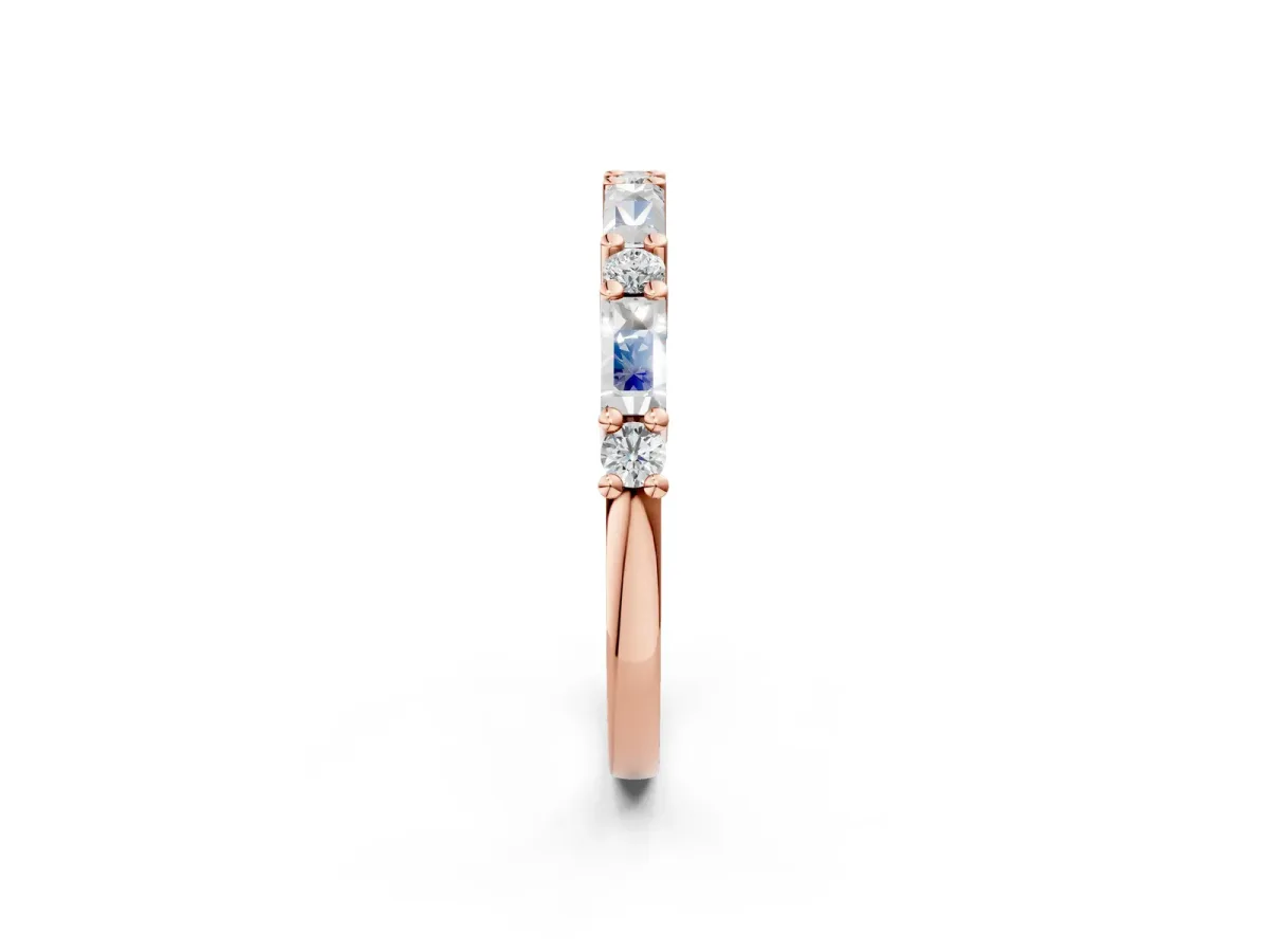 Baguette and Round Diamond Bar Setting Half Eternity Band with Prong Setting Rose gold