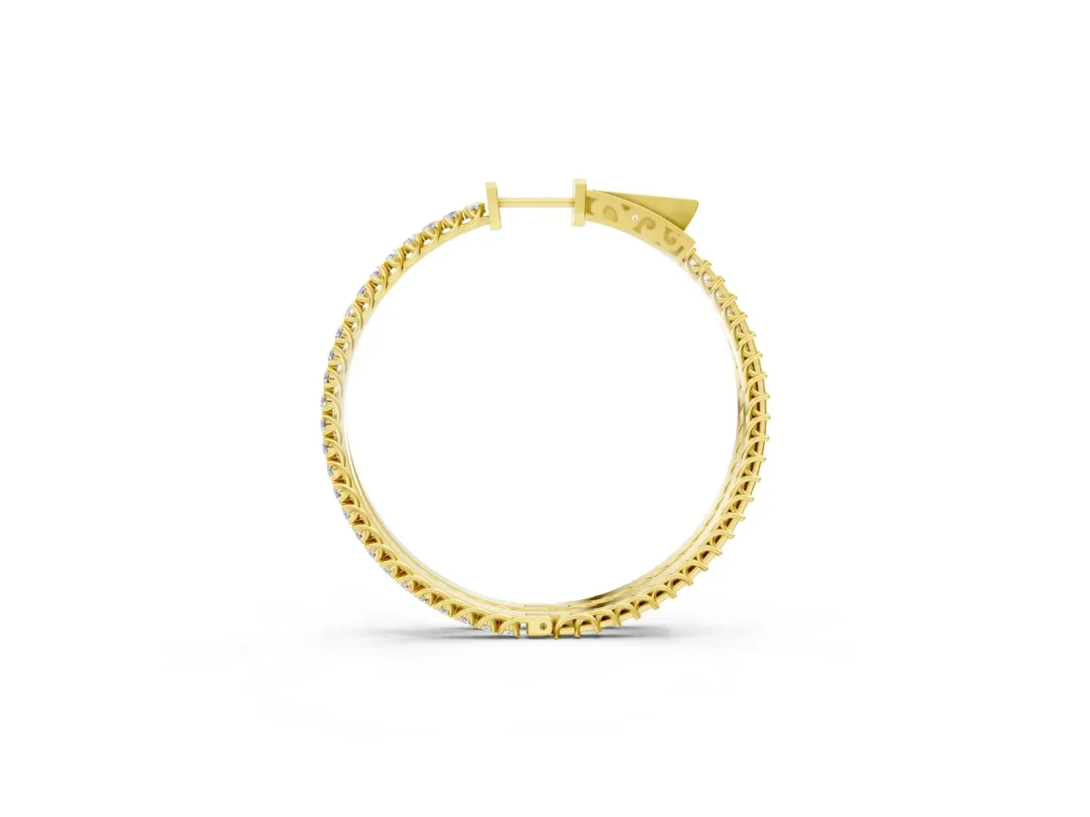 Round Cut Pave Diamond Hoop Earrings with Prong Setting Yellow gold