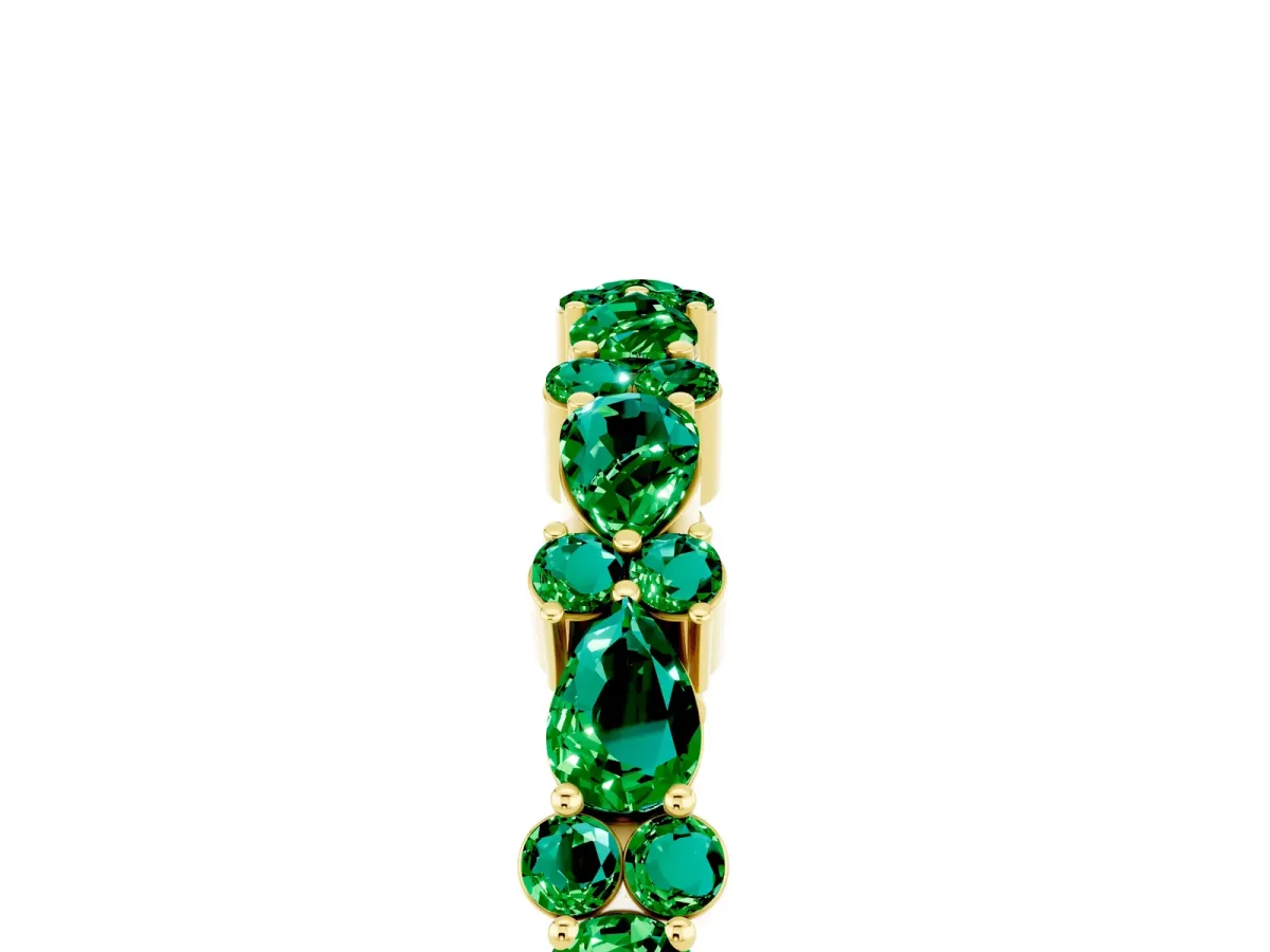 Pear and Round Emerald Wedding Band Yellow gold