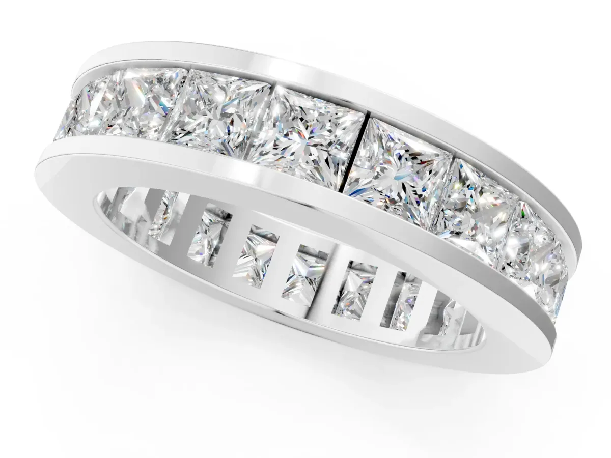 Princess Cut Eternity Band with Channel Set Silver