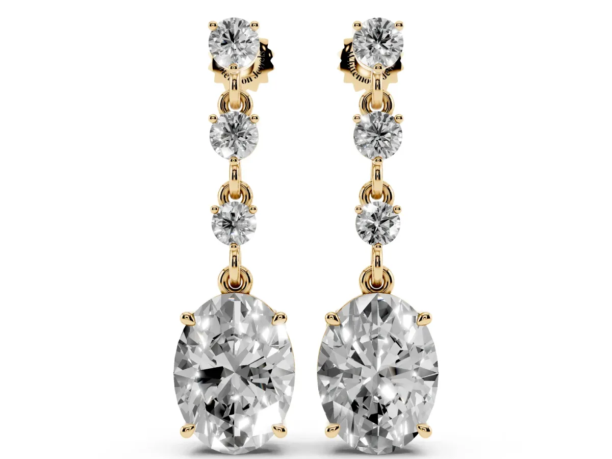 Round and Oval Diamond Drop Earrings Yellow gold