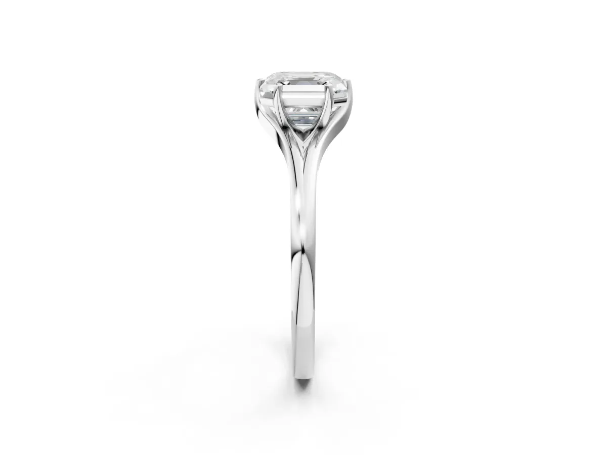 Asscher Cut Solitaire Diamond Ring with Six-Prong Setting and Tapered Band Platinum