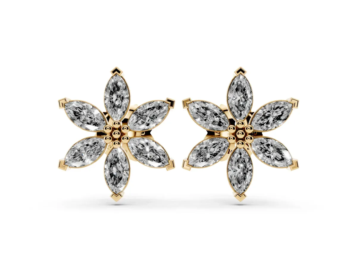 Marquise Diamond Sunflower Stud Earrings Yellow gold