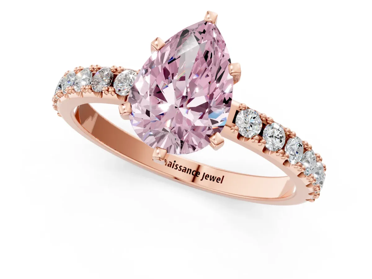 Fancy Pink Pear Cut Diamond Solitaire Pavé Band with Four-Prong Setting Rose gold