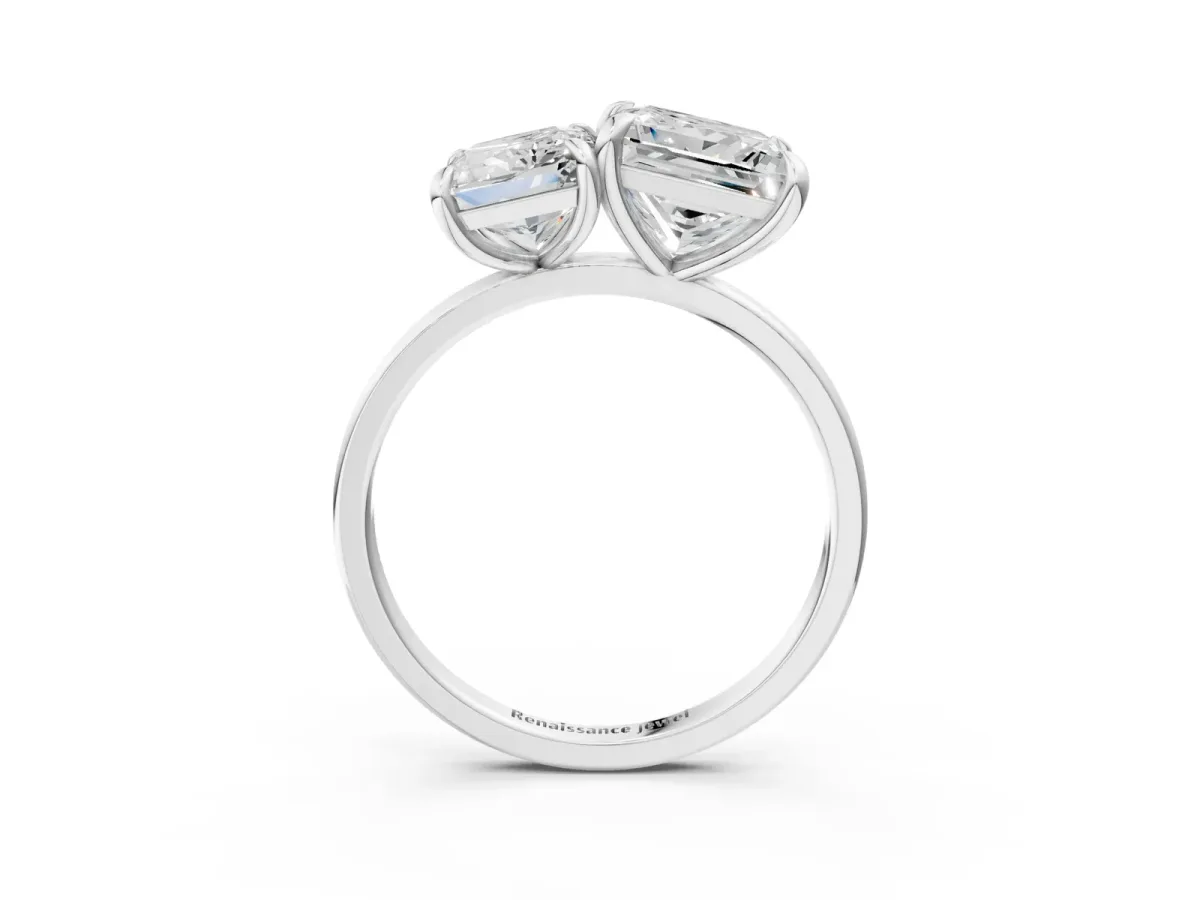 Radiant and Princess Toi Moi Ring with Prong Setting and Plain Band Silver