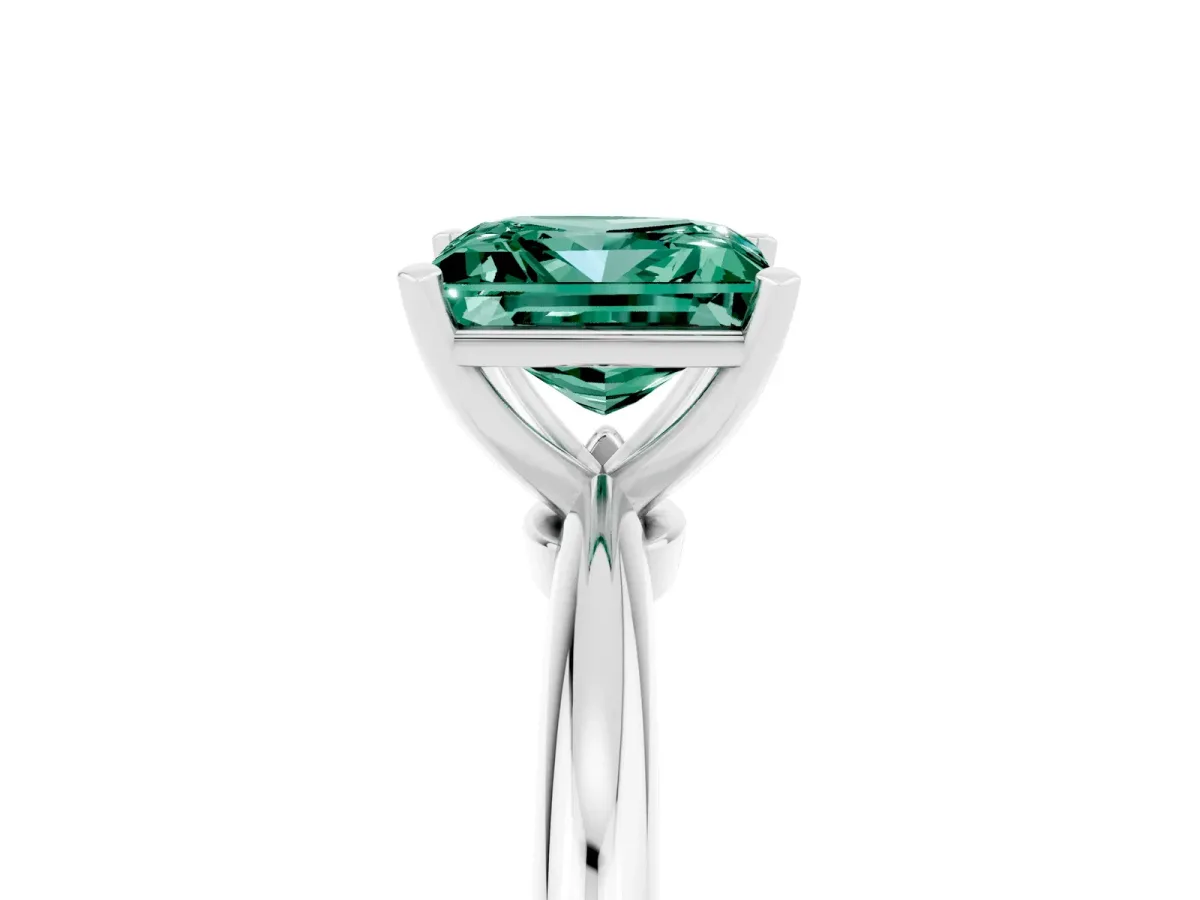 Princess Cut Green Sapphire Solitaire Ring with Six-Prong Setting and Classic Band Silver