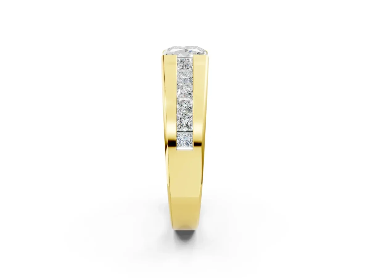 Princess Diamond Channel Set Mens Ring Yellow gold