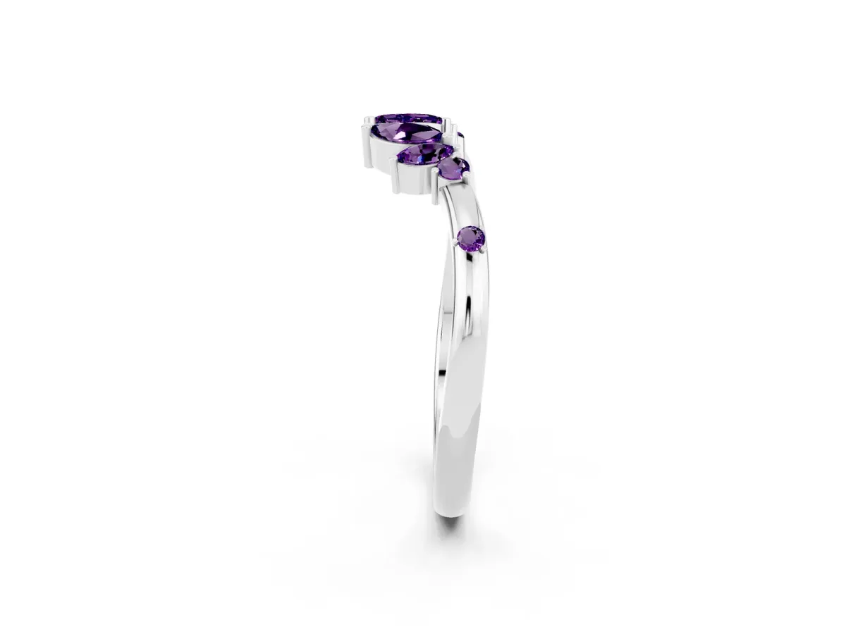 Open Marquise Cluster Amethyst Band with Prong Setting White gold