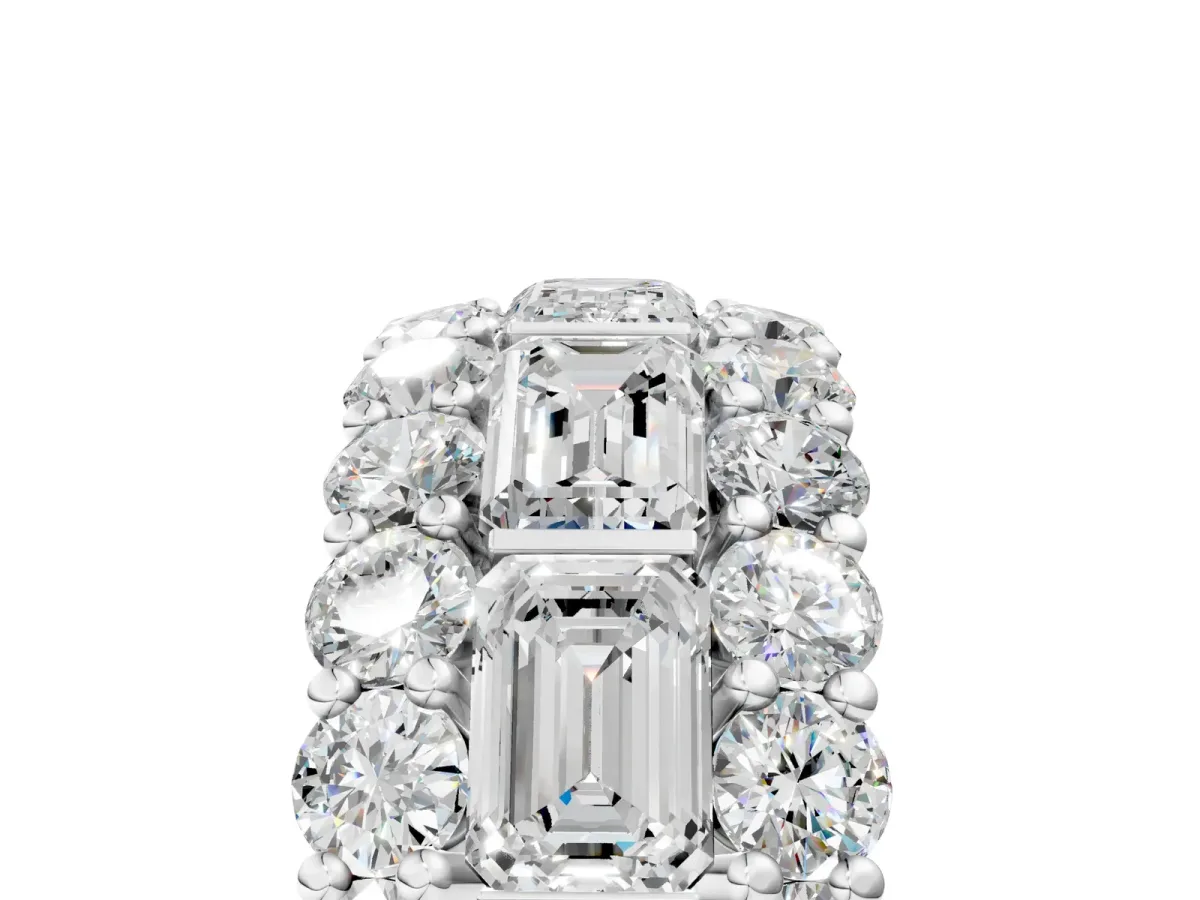 Emerald Cut and Round Diamond Three-Row Eternity Mens Band Platinum