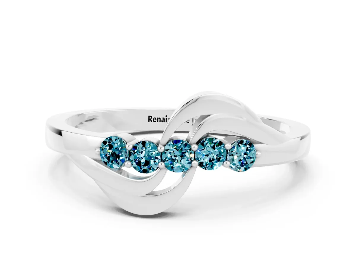 Five-Stone Round Blue Topaz Crossover Band with Prong Setting Silver