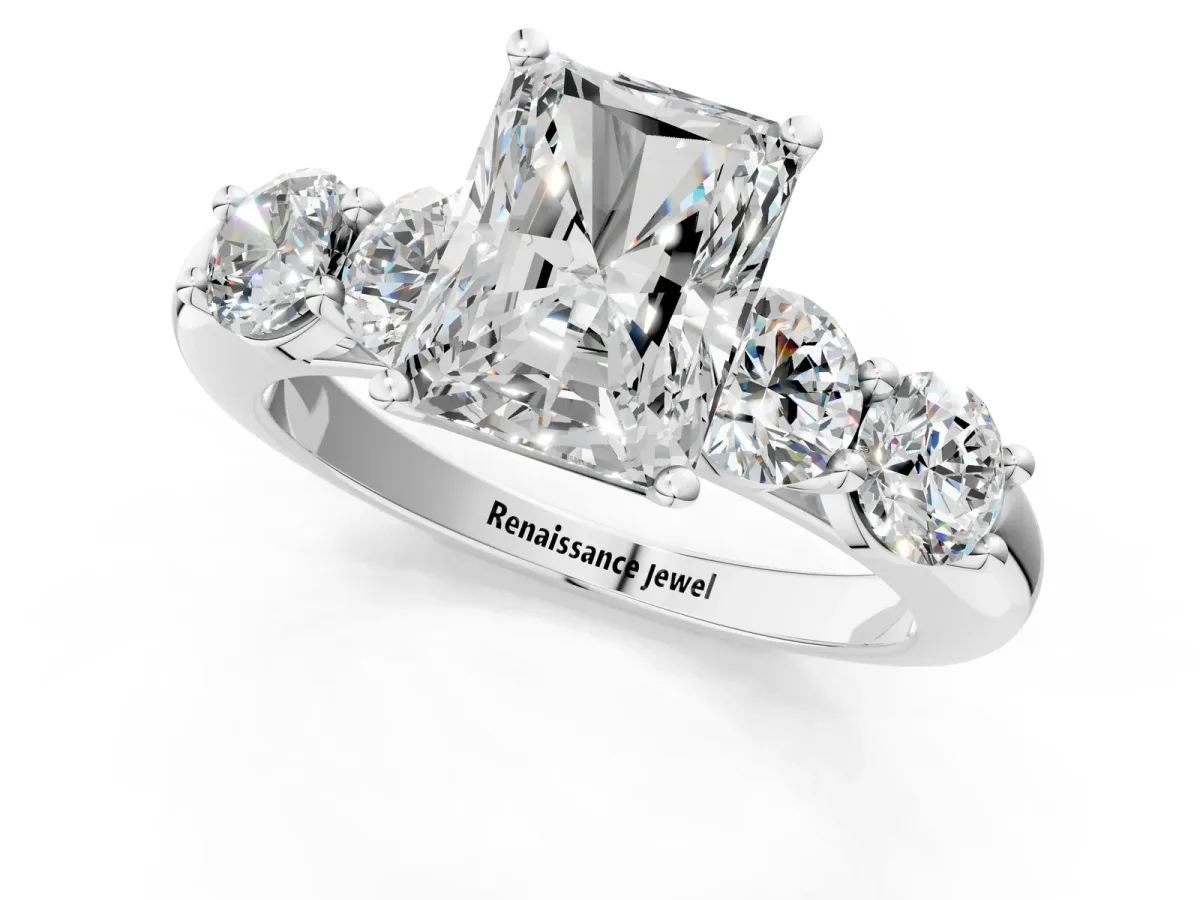 Radiant Cut Cut Five-Stone Prong Set Diamond Ring with Classic Band Platinum