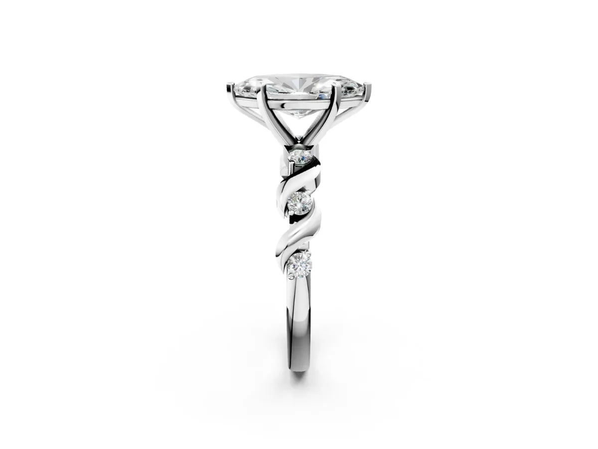 Marquise Cut Diamond Solitaire Twisted Band with Round Accents and Prong Setting Silver