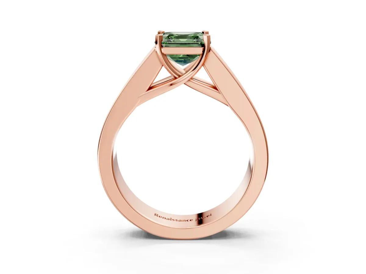 Fancy Green Asscher Cut Cut Channel Set Solitaire Ring with Four-Prong Setting Rose gold