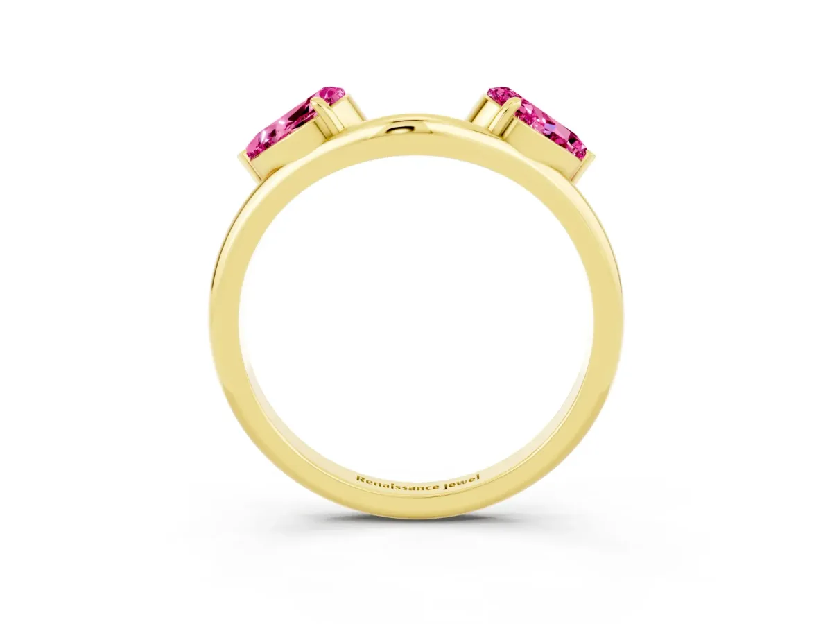 Two-Stone Pear Pink Sapphire Bypass Ring with Prong Setting Yellow gold