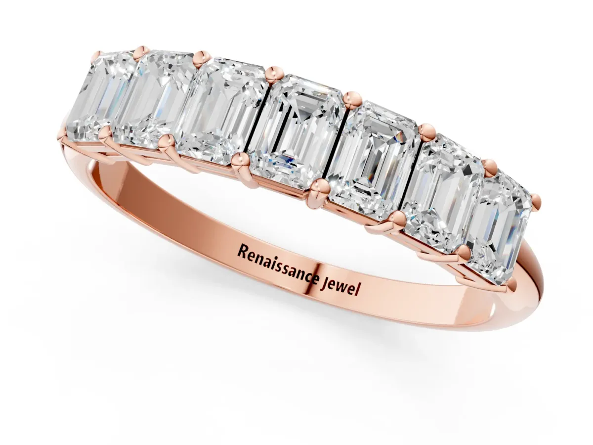 Emerald Cut Diamond Prong-Set Half Eternity Band Rose gold