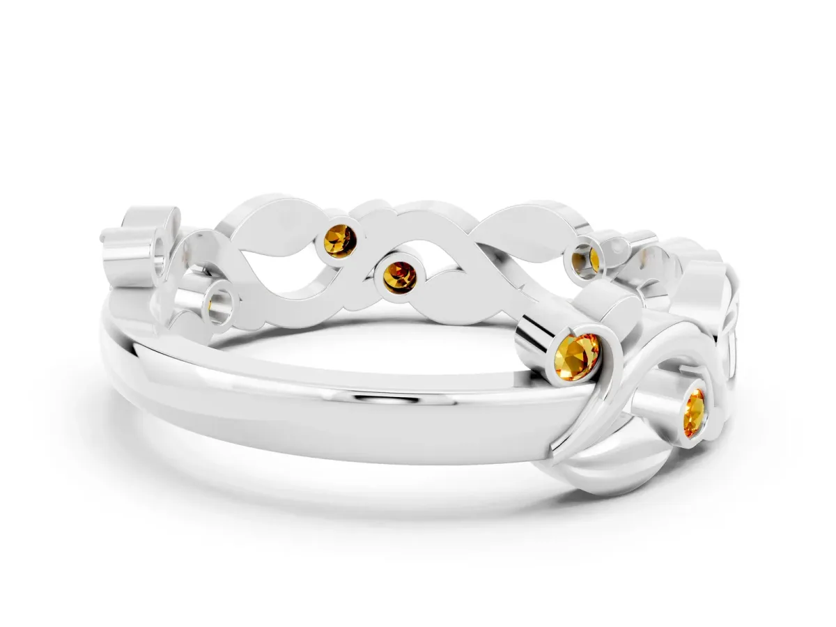 Round Citrine Leaf Eternity Band with Bezel Setting White gold